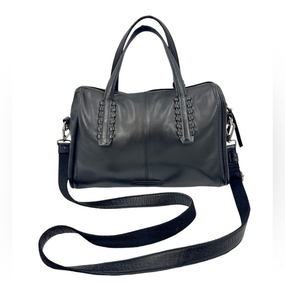 Lucky Brand Amber Satchel Black Leather Purse Tote Bag Top Handle Crossbody - Picture 1 of 16